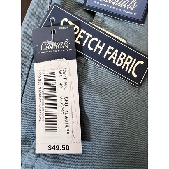 Roundtree & Yorke Casuals NWT Mens Flat Front Straight Chino Pants Blue 36 x 32 - Picture 5 of 6